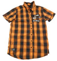 Černo-oranžová kostkovaná košile s nápisem CHapter Young