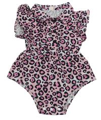 Růžovo-bílo-černý vzorovaný kraťasový overal SHEIN