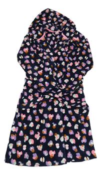 Tmavomodrý chlupatý vzorovaný župan s kapucí HEMA