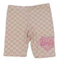 Růžovo-bílé kostkované elastické kraťasy s Barbie H&M