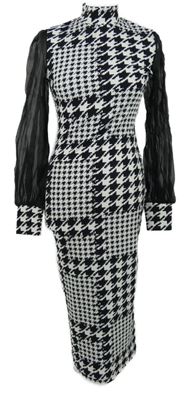 Dámské černo-bílé vzorované midi šaty se šifonovými rukávy Shein