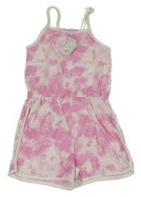 Nové - růžovo-bílý batikovaný kraťasový overal Primark