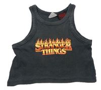 Tmavošedý crop top s nápisem - Stranger things Zara