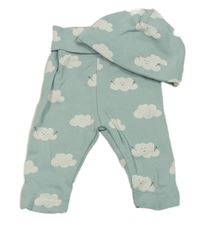 2set - Mentolové tepláky s mraky + čepice H&M