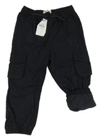 Nové - Černé plátěné podšité cuff kalhoty Primark