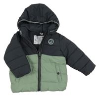 Tmavošedo-zelená šusťáková zimní bunda s dinem a kapucí Dopodopo