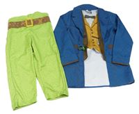 Kostým - 2set - Petrolejovo-bílé sako s vestou + zelené vzorované crop kalhoty