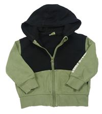 Khaki-černá propínací mikina s nápisem a kapucí lupilu