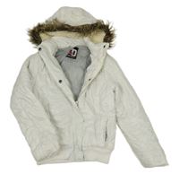 Bílá šusťáková zimní bunda s kapucí s kožešinou Yd.