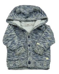 Tmavomodro-limetová propínací podšitý svetr s kapucí Mexx