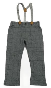 Šedé kostkované teplákové kalhoty s kšandami C&A