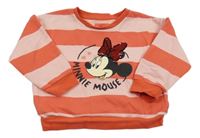 Jahodovo-světlerůžová pruhovaná mikina s Minnie Disney