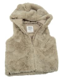 Šedobéžová kožešinová podšitá vesta s kapucí s oušky F&F