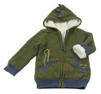 Khaki propínací zateplený svetr s ostny a kapucí Nutmeg