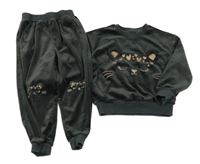 2Set - Antracitová plyšová mikina s čumáčkem + kalhoty sinsay