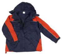 Tmavomodro-červená šusťáková bunda s kapucí 