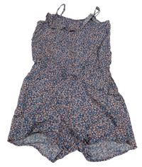 Tmavomodro-barevný květovaný kraťasový overal H&M