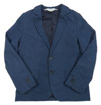 Tmavomodré vzorované lněné společenské sako H&M