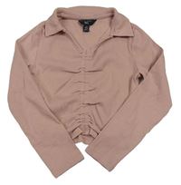 Světlerůžové žebrované crop triko s límečkem New Look