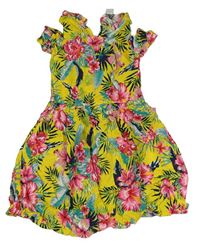 Žluté květované šaty s volnými rameny zn. Primark 