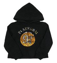 Černá crop mikina Harry Potter z překlápěcích flitrů a kapucí 