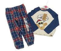 Nové - Béžovo-tmavmodro-červené pyžamo se sovou Primark