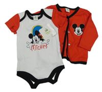 Nové - 2set - Červená propínací mikina + bílo-červené body s Mickeym Disney
