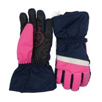 Tmavomodro-neonově růžové šusťákové zimní prstové rukavice C&A