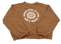 Hnědá crop mikina se sluníčkem 