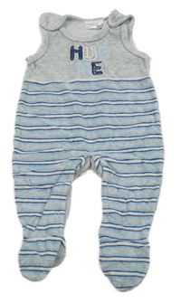 Šedo-modré pruhované sametové dupačky s nápisem Ergee 