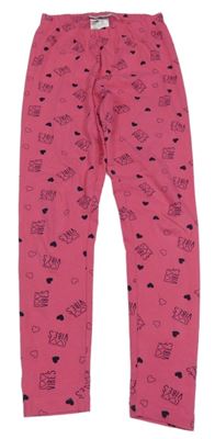 Růžové srdíčkované legíny s nápisy Y.F.K. 