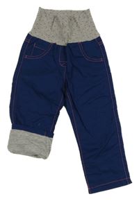 Nové - Tmavomodré plátěné podšité kalhoty se šedým pasem Pocopiano