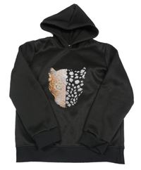 Černá mikina s leopardem a kapucí 