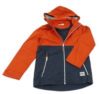 Tmavomodro-červená šusťáková jarní bunda s odepínací kapucí H&M