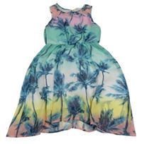 Světlemodro-růžové šifonové šaty s palmami H&M
