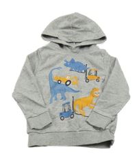 Šedá melírovaná mikina s dinosaury a kapucí C&A