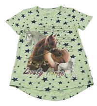 Světlezeleno-tmavomdrá melírovaná tunika s koníky 