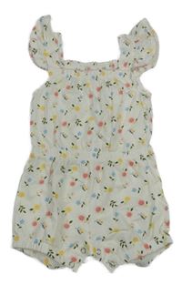 Bílý kytičkovaný letní overal 