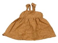 Béžové plátěné šaty s puntíky