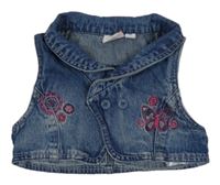 Modrá riflová crop vesta s kytičkami Berti