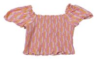Růžovo-oranžová vzorovaná žabičková crop halenka M&S