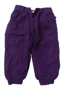 Purpurové šusťákové podšité kalhoty s páskem YD