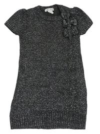 Tmavošedo-stříbrné melírované svetrové šaty s mašlemi Jillian's Closet