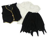 Kostým - 3Set - Černá vesta + sukně  s cípy + bílá halenka