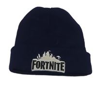 Tmavomodrá pletená čepice s nápisem - Fortnite