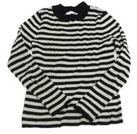 Černo-bílý pruhovaný žebrovaný svetrový crop rolák ZARA