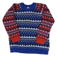 Safírovo-šedo-červený vzorovaný svetr zn. M&S