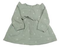 Světleolivové mušelínové šaty s květy a volánky Matalan