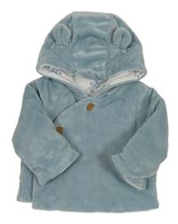 Modrošedý plyšový zateplený kabátek s kapucí s oušky Tu