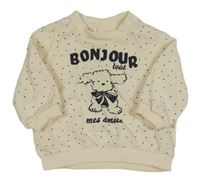 Smetanová puntíkatá oversize mikina s pejskem a nápisy H&M